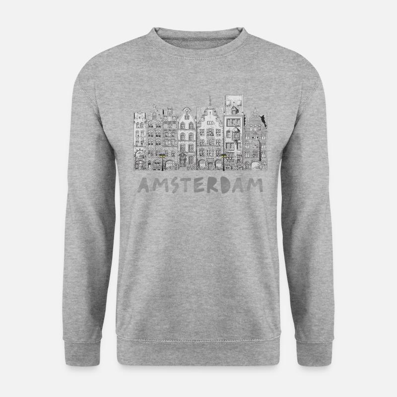 Vintage Amsterdam Souvenir Architektur Häuser - Unisex Pullover - Weißgrau meliert