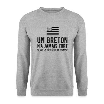 Drapeau Bretagne un breton n’a jamais tort - Sweat-shirt Unisexe - gris chiné - Devant - Alina (178cm) & Michal (187cm)