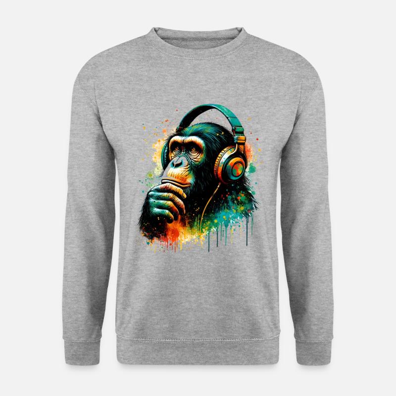 Banksy DJ Monkey Thinker - Unisex Sweatshirt - salt & pepper
