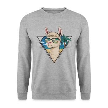 Sommerlama mit Sonnenbrille Geschenk - Unisex Pullover - Weißgrau meliert - Vorne - Alina (178cm) & Michal (187cm)