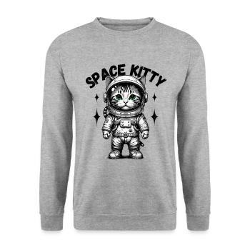 Katze Space Kitty Weltraum Astronaut Karneval Spaß - Unisex Pullover - Weißgrau meliert - Vorne - Alina (178cm) & Michal (187cm)