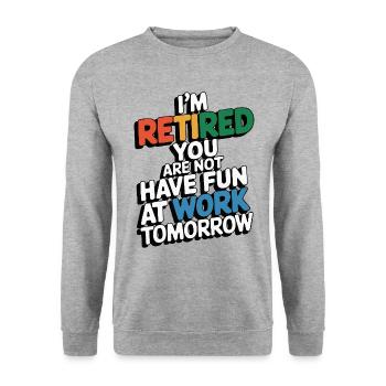 Retired 2025 - Ich bin RENTE, DU nicht - Unisex Pullover - Weißgrau meliert - Vorne - Alina (178cm) & Michal (187cm)