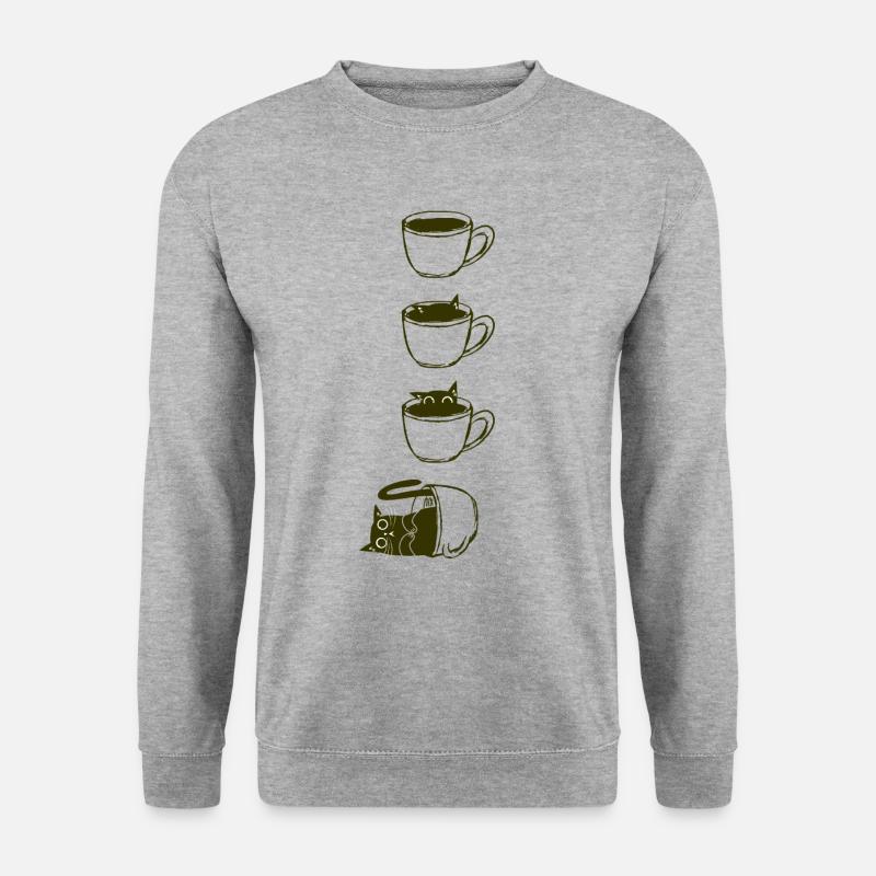 Lustiges Kaffee Katzen Koffein Espresso Geschenk - Unisex Pullover - Weißgrau meliert