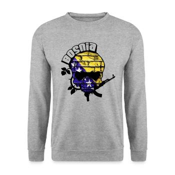 T-shirt Bosnie, crâne bosniaque Drapeau Bosna patriotique - Sweat-shirt Unisexe - gris chiné - Devant - Alina (178cm) & Michal (187cm)