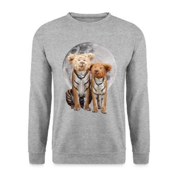 Collage art surréaliste tigre teddy cadeau design - Sweat-shirt Unisexe - gris chiné - Devant - Alina (178cm) & Michal (187cm)