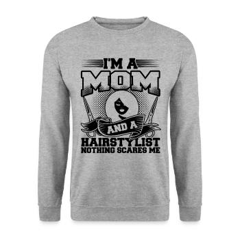 Je suis maman et un tyliste Nothing Scares Me - Sweat-shirt Unisexe - gris chiné - Devant - Alina (178cm) & Michal (187cm)