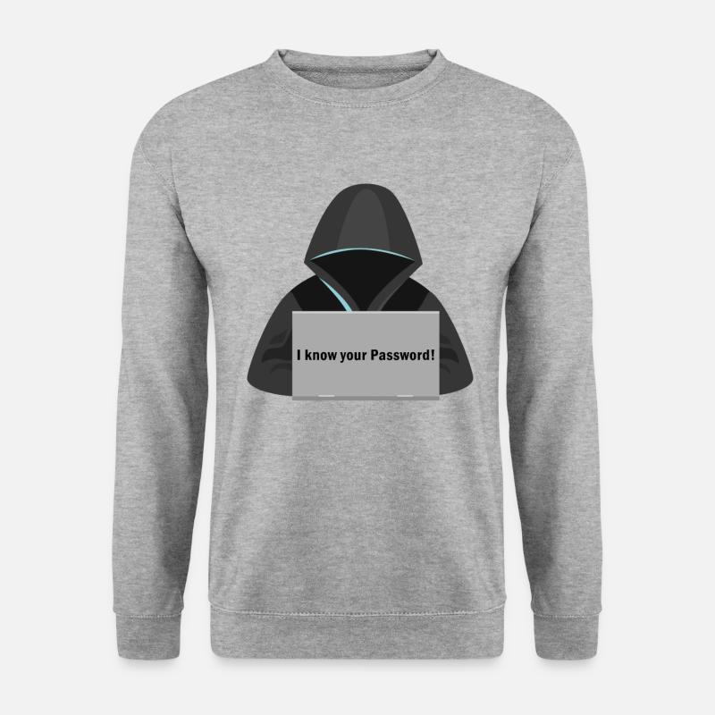 lustiger Hacker am Computer I know your Passwod - Unisex Pullover - Weißgrau meliert