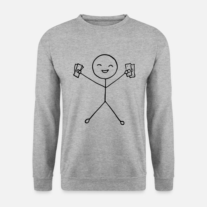 Happy Stickman with Money - Unisex Pullover - Weißgrau meliert