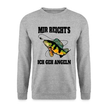 Lustige Angler Sprüche Mir reichts ich gehe Angeln - Unisex Pullover - Weißgrau meliert - Vorne - Alina (178cm) & Michal (187cm)