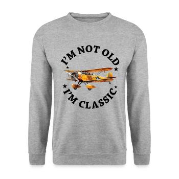 I'm not Old I'm Cassic Vintage Plane Airplane - Unisex Pullover - Weißgrau meliert - Vorne - Alina (178cm) & Michal (187cm)