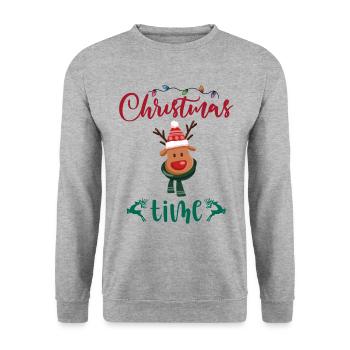 Frohe Weihnachten ein Elch Rentier Christmas time - Unisex Pullover - Weißgrau meliert - Vorne - Alina (178cm) & Michal (187cm)