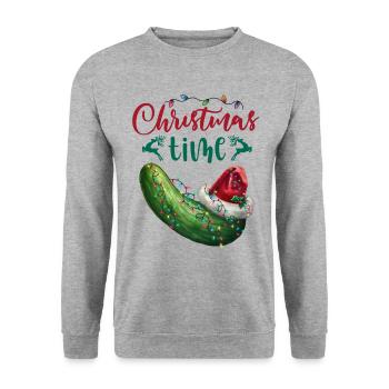 Merry Christmas Funny Christmas Cucumber - Unisex Sweatshirt - salt & pepper - Front - Alina (178cm) & Michal (187cm)