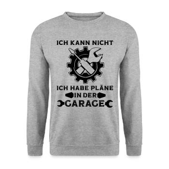 Ich kann nicht ich habe Pläne in der Garage Auto - Unisex Pullover - Weißgrau meliert - Vorne - Alina (178cm) & Michal (187cm)