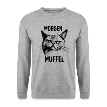Eine lustige Müde Katze ein morgen Muffel Katzen - Unisex Pullover - Weißgrau meliert - Vorne - Alina (178cm) & Michal (187cm)
