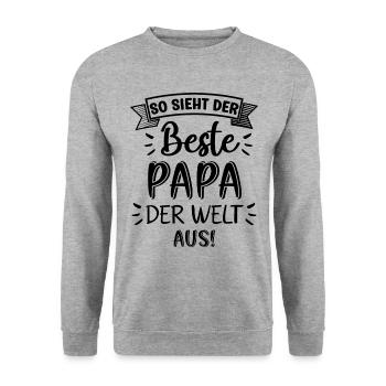 So Sieht der Beste Papa der Welt aus Vater Sprüche - Unisex Pullover - Weißgrau meliert - Vorne - Alina (178cm) & Michal (187cm)