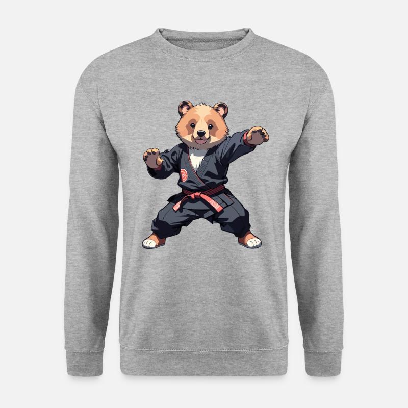 Karate Bear with Black Belt Karate Bär - Unisex Pullover - Weißgrau meliert