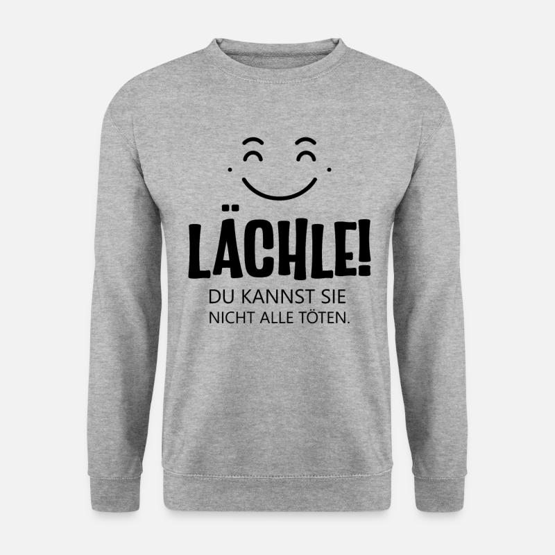 Lächle ein lustiger Spruch mit Smilie ein Lächeln - Unisex Pullover - Weißgrau meliert