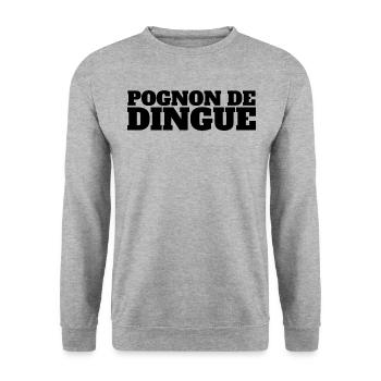 Pognon de Dingue - Sweat-shirt Unisexe - gris chiné - Devant - Alina (178cm) & Michal (187cm)