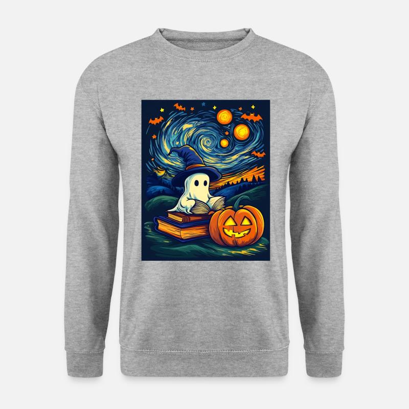 Halloween Geschenk Frauen Geist Männer Kinder Deko - Unisex Pullover - Weißgrau meliert