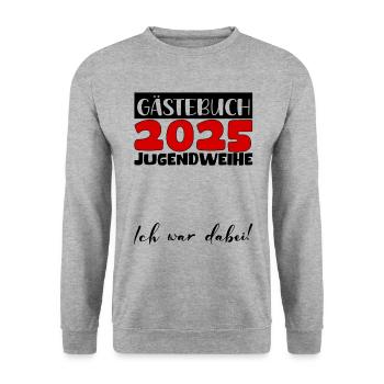 Jugendweihe 2025 Gästebuch Geschenk Mädchen Jungen - Unisex Pullover - Weißgrau meliert - Vorne - Alina (178cm) & Michal (187cm)