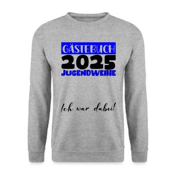 Jugendweihe 2025 Gästebuch Geschenk Mädchen Jungen - Unisex Pullover - Weißgrau meliert - Vorne - Alina (178cm) & Michal (187cm)