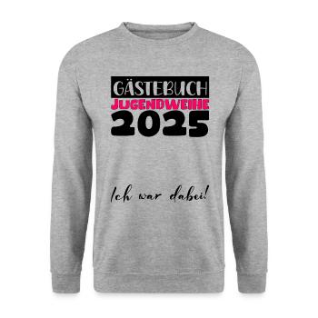 Jugendweihe 2025 Gästebuch Geschenk Mädchen Jungen - Unisex Pullover - Weißgrau meliert - Vorne - Alina (178cm) & Michal (187cm)