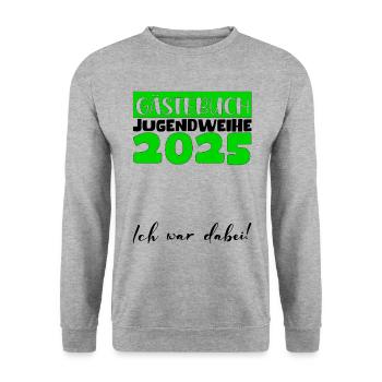 Jugendweihe 2025 Gästebuch Geschenk Mädchen Jungen - Unisex Pullover - Weißgrau meliert - Vorne - Alina (178cm) & Michal (187cm)
