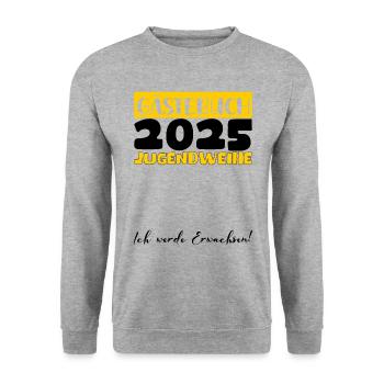 Jugendweihe 2025 Gästebuch Geschenk Mädchen Jungen - Unisex Pullover - Weißgrau meliert - Vorne - Alina (178cm) & Michal (187cm)