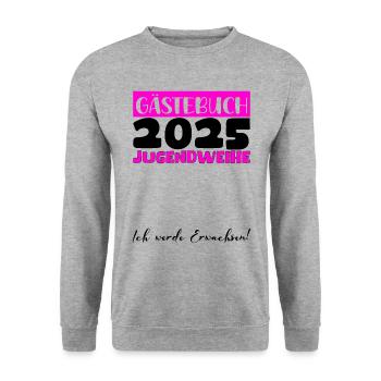 Jugendweihe 2025 Gästebuch Geschenk Mädchen Jungen - Unisex Pullover - Weißgrau meliert - Vorne - Alina (178cm) & Michal (187cm)