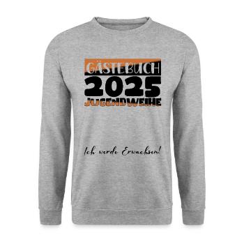 Jugendweihe 2025 Livre d’or Cadeau Filles Garçons - Sweat-shirt Unisexe - gris chiné - Devant - Alina (178cm) & Michal (187cm)