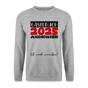 Jugendweihe 2025 Gästebuch Geschenk Mädchen Jungen - Unisex Pullover - Weißgrau meliert - Vorne - Alina (178cm) & Michal (187cm)
