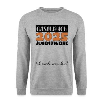 Jugendweihe 2025 Gästebuch Geschenk Mädchen Jungen - Unisex Pullover - Weißgrau meliert - Vorne - Alina (178cm) & Michal (187cm)