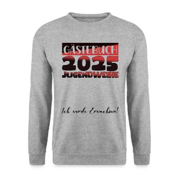 Jugendweihe 2025 Livre d’or Cadeau Filles Garçons - Sweat-shirt Unisexe - gris chiné - Devant - Alina (178cm) & Michal (187cm)