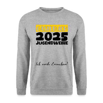 Jugendweihe 2025 Gästebuch Geschenk Mädchen Jungen - Unisex Pullover - Weißgrau meliert - Vorne - Alina (178cm) & Michal (187cm)