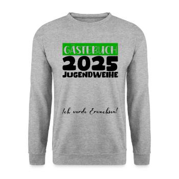 Jugendweihe 2025 Livre d’or Cadeau Filles Garçons - Sweat-shirt Unisexe - gris chiné - Devant - Alina (178cm) & Michal (187cm)