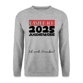 Jugendweihe 2025 Gästebuch Geschenk Mädchen Jungen - Unisex Pullover - Weißgrau meliert - Vorne - Alina (178cm) & Michal (187cm)