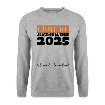 Jugendweihe 2025 Livre d’or Cadeau Filles Garçons - Sweat-shirt Unisexe - gris chiné - Devant - Alina (178cm) & Michal (187cm)