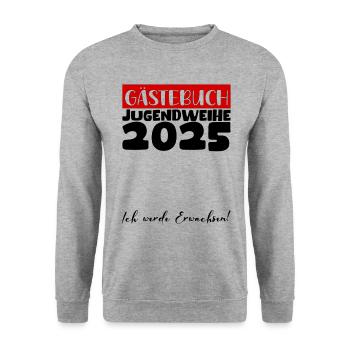 Jugendweihe 2025 Gästebuch Geschenk Mädchen Jungen - Unisex Pullover - Weißgrau meliert - Vorne - Alina (178cm) & Michal (187cm)