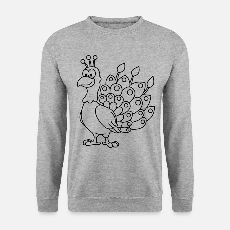 Pfau Comic Tier - Unisex Pullover - Weißgrau meliert