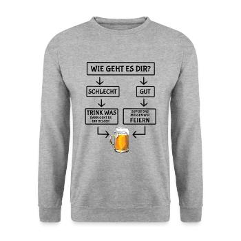 Wie geht es dir - Biertrinker - Männertag - Unisex Pullover - Weißgrau meliert - Vorne - Alina (178cm) & Michal (187cm)