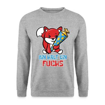 Schlauer Fuchs Schulanfang - Bin halt ein Fuchs - Unisex Pullover - Weißgrau meliert - Vorne - Alina (178cm) & Michal (187cm)