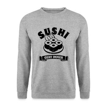 Sushi geht immer - Sushi Fan - Spruch - Unisex Pullover - Weißgrau meliert - Vorne - Alina (178cm) & Michal (187cm)