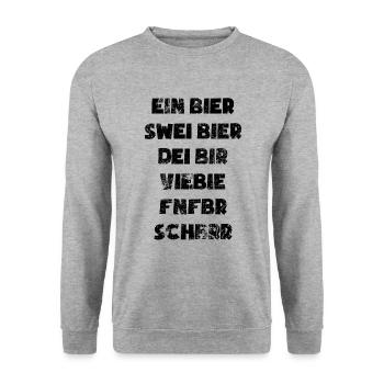 Ein Bier, swei Bier, dei Bir - Biertrinker Spruch - Unisex Pullover - Weißgrau meliert - Vorne - Alina (178cm) & Michal (187cm)