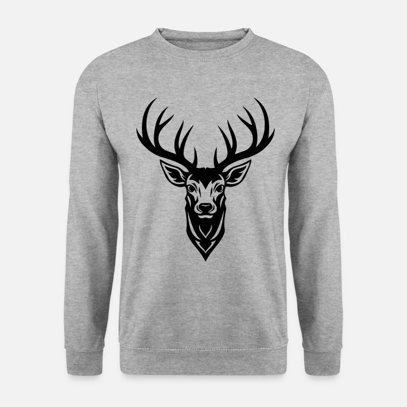 Hirsch Silhouette Kopf Geweih - Unisex Pullover - Weißgrau meliert