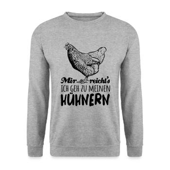 Mir reicht's ich geh zu meinen Hühnern - Huhn - Unisex Pullover - Weißgrau meliert - Vorne - Alina (178cm) & Michal (187cm)