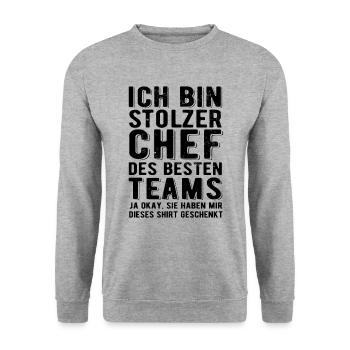 Ich bin stolzer Chef des besten Teams - Spruch - Unisex Pullover - Weißgrau meliert - Vorne - Alina (178cm) & Michal (187cm)