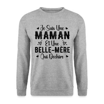 Femme Maman et Une Belle Mère Qui Déchire - Sweat-shirt Unisexe - gris chiné - Devant - Alina (178cm) & Michal (187cm)