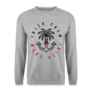 Ibiza Crew Anker Palme Herz - Unisex Pullover - Weißgrau meliert - Vorne - Alina (178cm) & Michal (187cm)