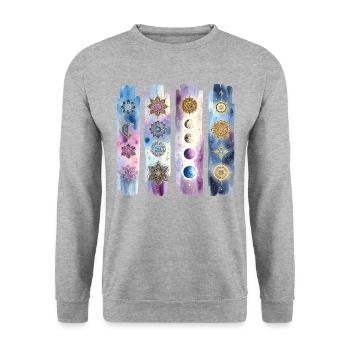 Méditation Aquarelle Mandala Yoga - Sweat-shirt Unisexe - gris chiné - Devant - Alina (178cm) & Michal (187cm)