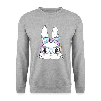 Süßes Kaninchen mit Brille - Unisex Pullover - Weißgrau meliert - Vorne - Alina (178cm) & Michal (187cm)